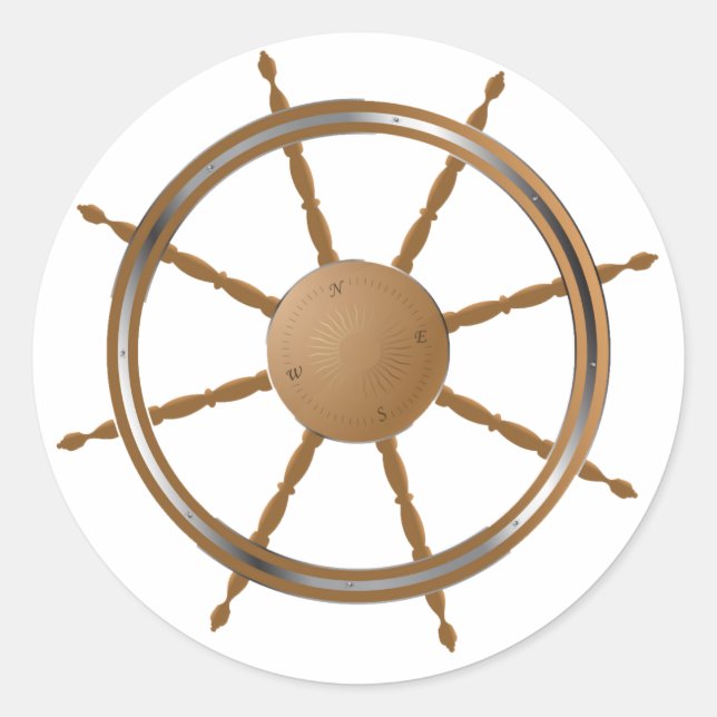 Sticker Rond Conception de boussole de roue de navire nautique  (Devant)