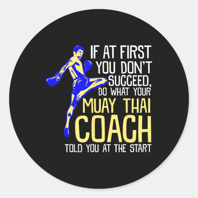 Sticker Rond Conception de boxe d'entraîneur de Muay Thai drôle (Devant)