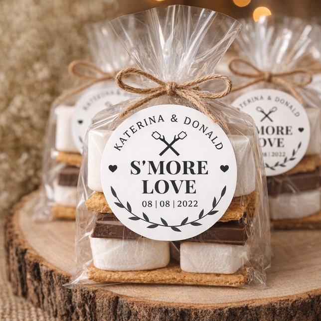 Sticker Rond Conception de cadeau de mariage Rustic White Smore (Créateur téléchargé)