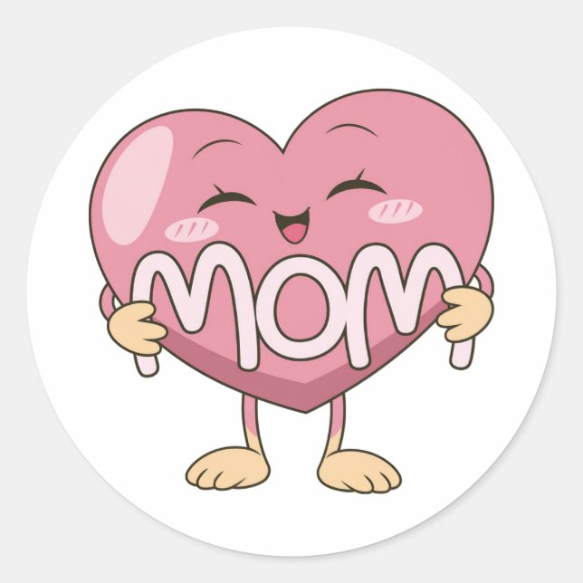 Sticker Rond Conception de câlin de coeur de maman Kawaii (Devant)