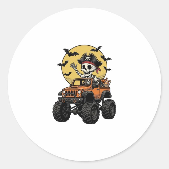 Sticker Rond Conception de camion monstre squelette pirate Hall (Devant)