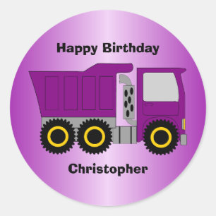 Sticker Rond Conception de camion violet pour anniversaire pers