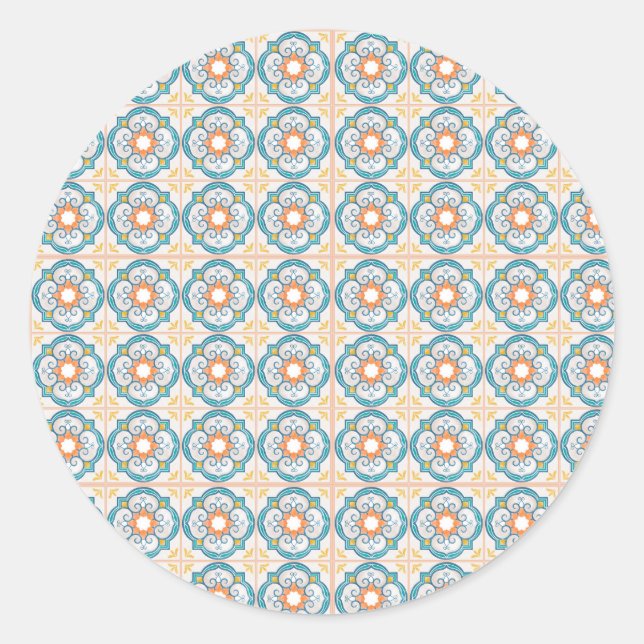 Sticker Rond Conception de carreaux circulaires avec motifs flo (Devant)