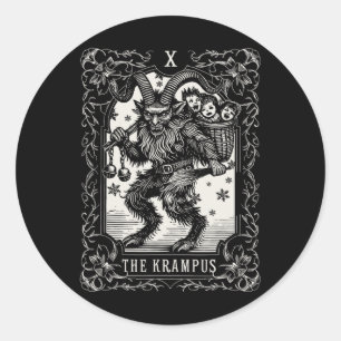 Sticker Rond Conception de carte de tarot de Krampus saison de
