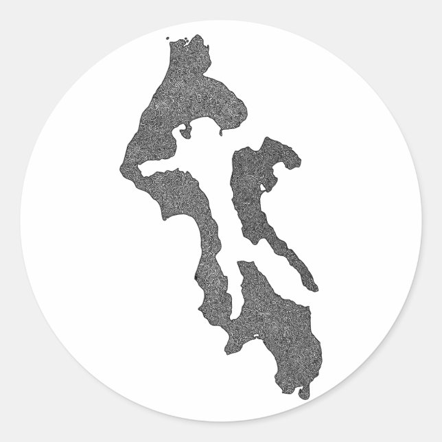 Sticker Rond Conception de carte du comté d'Island de Whidbey I (Devant)