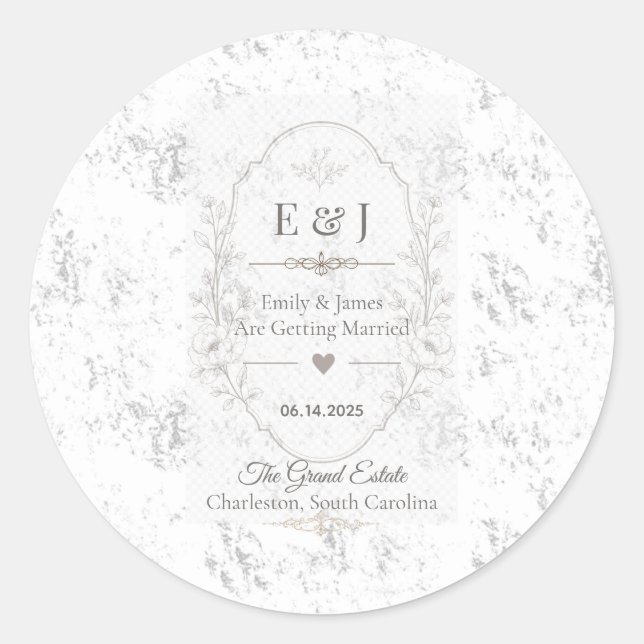 Sticker Rond Conception de célébration de mariage romantique de (Devant)