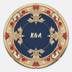 Sticker Rond Conception de cercle floral orné doré