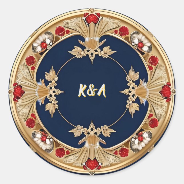 Sticker Rond Conception de cercle floral orné doré (Devant)