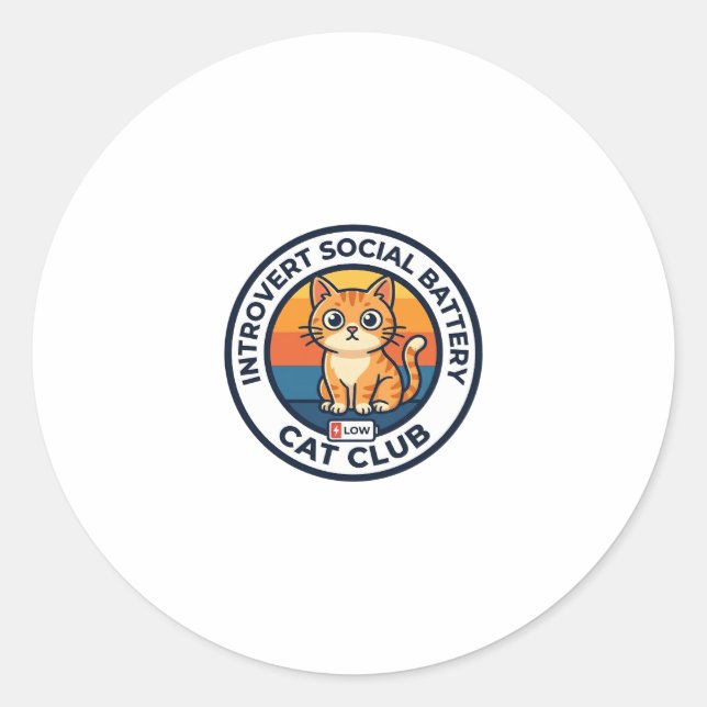 Sticker Rond Conception de chat de batterie sociale introverti  (Devant)