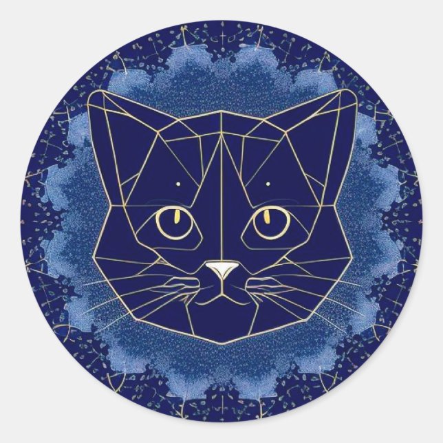 Sticker Rond Conception de chat géométrique entourée d'étoiles  (Devant)