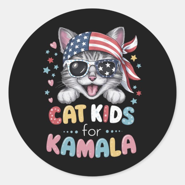 Sticker Rond Conception De Chat Joueuse Pour Enfants (Devant)