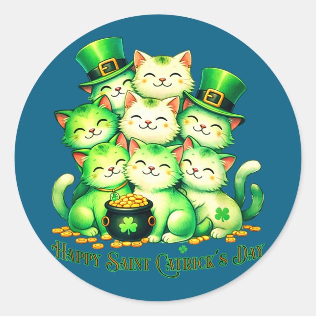 Sticker Rond Conception de chat pour la fête de la Saint-Patric (Devant)