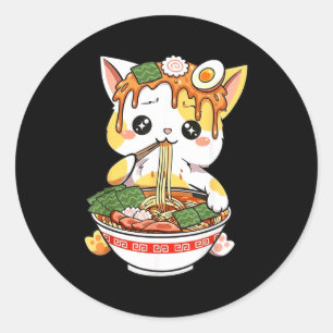 Sticker Rond Conception de chat Ramen style Kawaii drôle d'anim