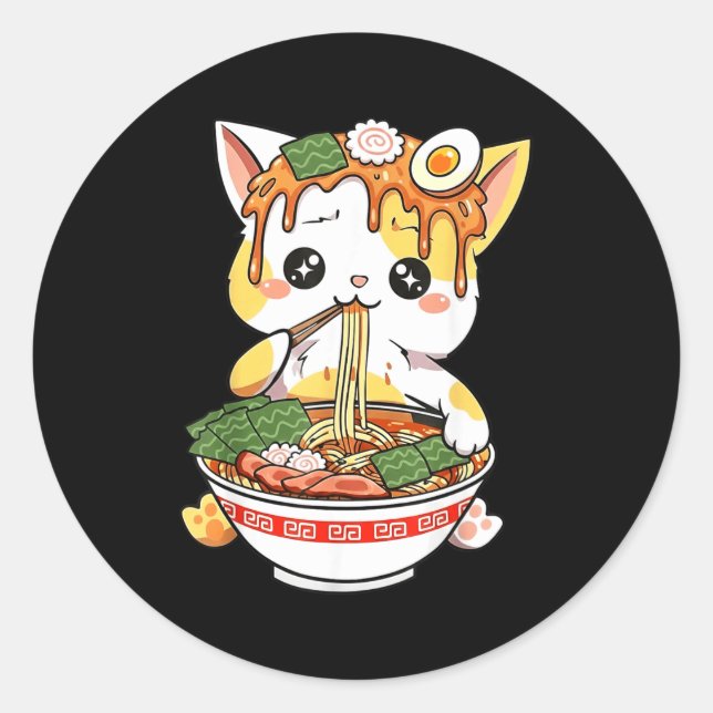 Sticker Rond Conception de chat Ramen style Kawaii drôle d'anim (Devant)