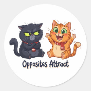 Sticker Rond Conception de chats mignons attirés par les opposé