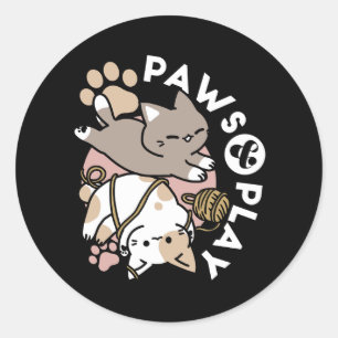 Sticker Rond Conception de chats mignons et joueurs – Art de pa