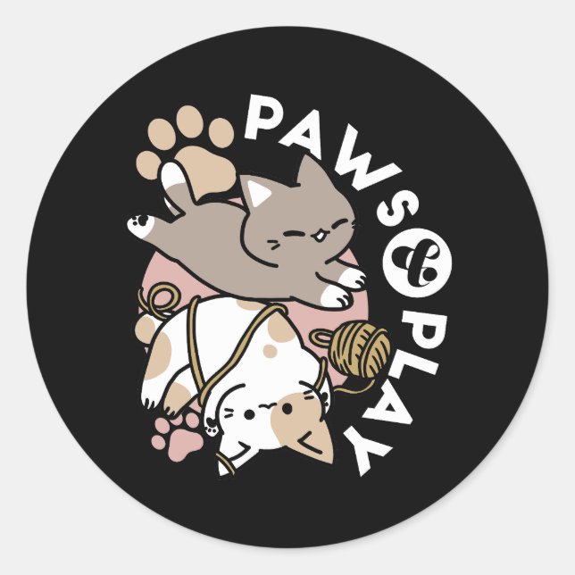 Sticker Rond Conception de chats mignons et joueurs – Art de pa (Devant)