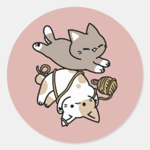 Sticker Rond Conception de chats mignons et joueurs – Art de pa