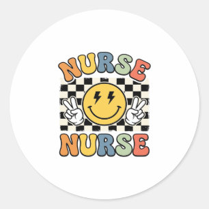 Sticker Rond Conception de chemise à carreaux smiley d'infirmiè