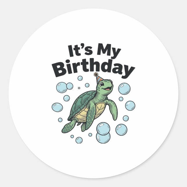 Sticker Rond Conception de chemise d'anniversaire de tortue mar (Devant)