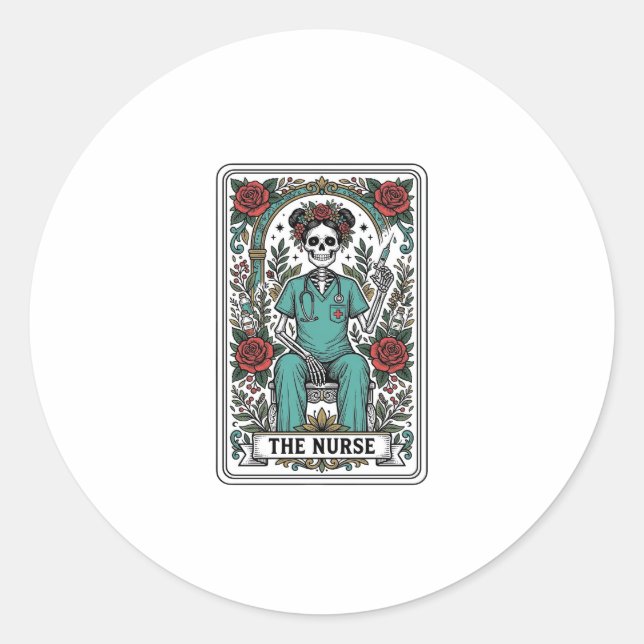 Sticker Rond Conception de chemise de carte de tarot d'infirmiè (Devant)