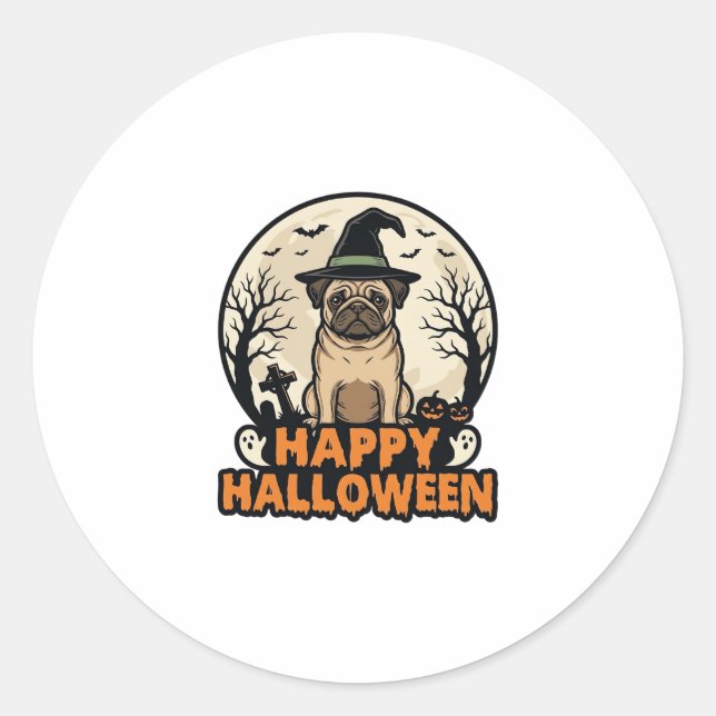 Sticker Rond Conception de chemise de chapeau de sorcière Hallo (Devant)