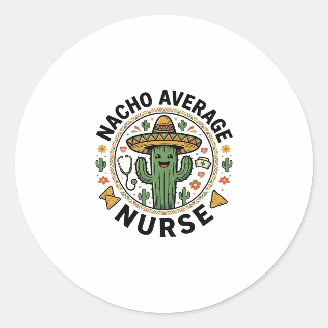 Sticker Rond Conception de chemise de fête de cactus d'infirmiè (Devant)