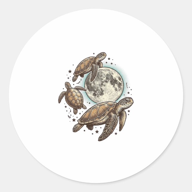 Sticker Rond Conception de chemise de gravure de tortue de mer  (Devant)