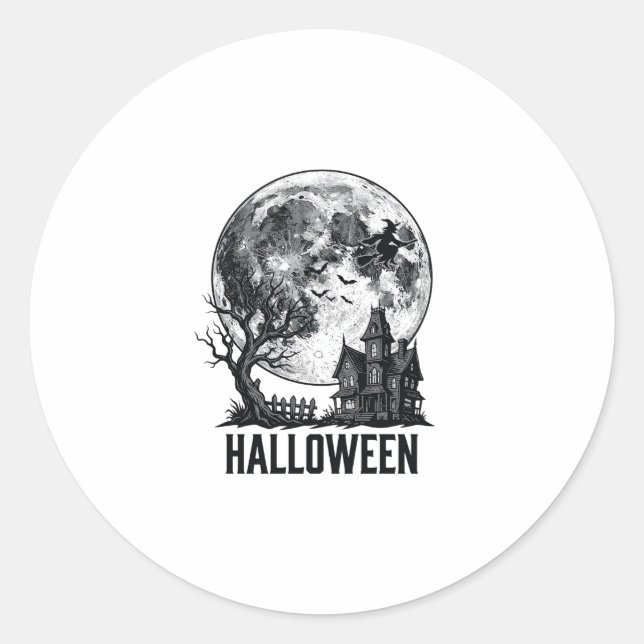 Sticker Rond Conception de chemise de lune de maison hantée Hal (Devant)