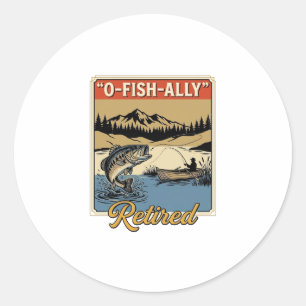 Sticker Rond Conception de chemise de pêche vintage O-Fish-Ally