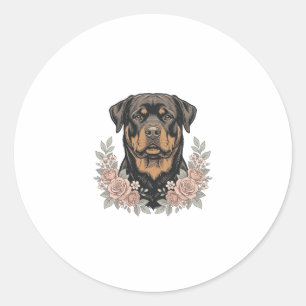 Sticker Rond Conception de chemise de portrait floral de Rottwe