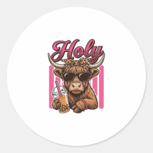 Sticker Rond Conception de chemise de thé Boba vintage Holy Hig