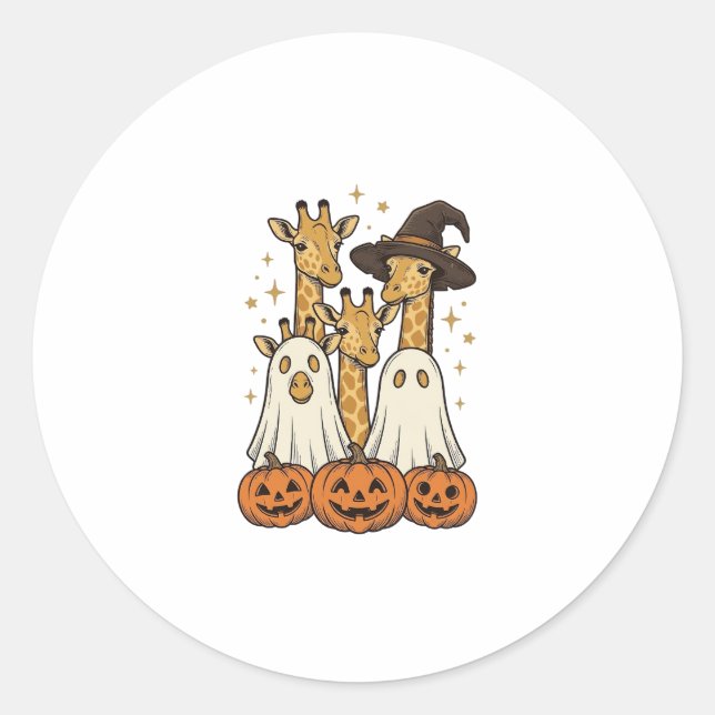 Sticker Rond Conception de chemise fantôme de girafe de Hallowe (Devant)