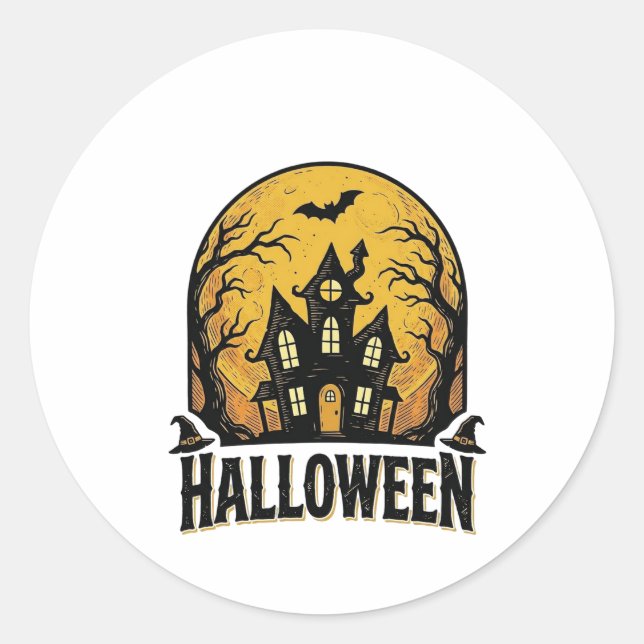 Sticker Rond Conception de chemise Halloween Maison Hantée Vint (Devant)