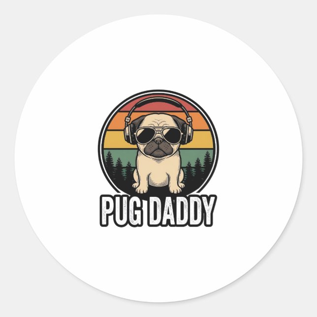 Sticker Rond Conception de chemise vectorielle pour chien Pug D (Devant)