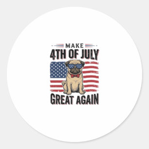 Sticker Rond Conception de chemise vintage patriotique Pug 4 ju