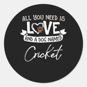 Sticker Rond Conception de chien mignon nommé Cricket pour femm