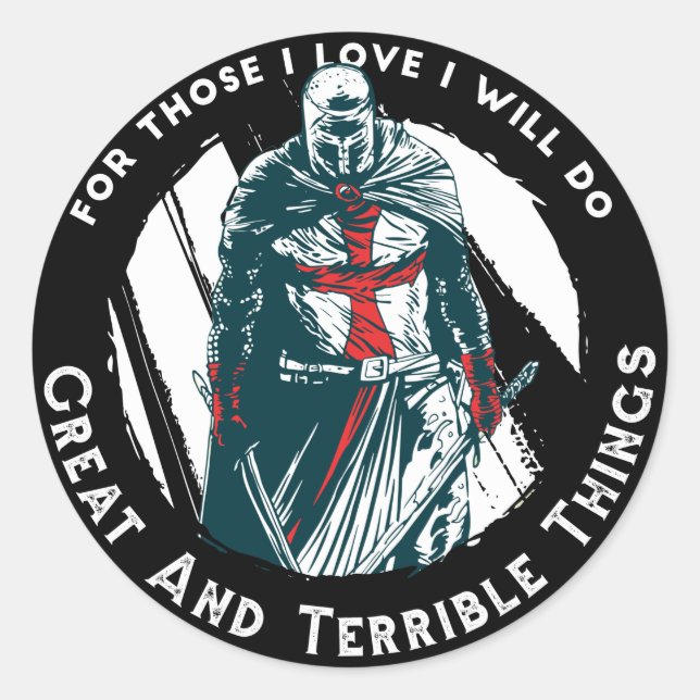 Sticker Rond Conception de citation de chevalier courageux (Devant)
