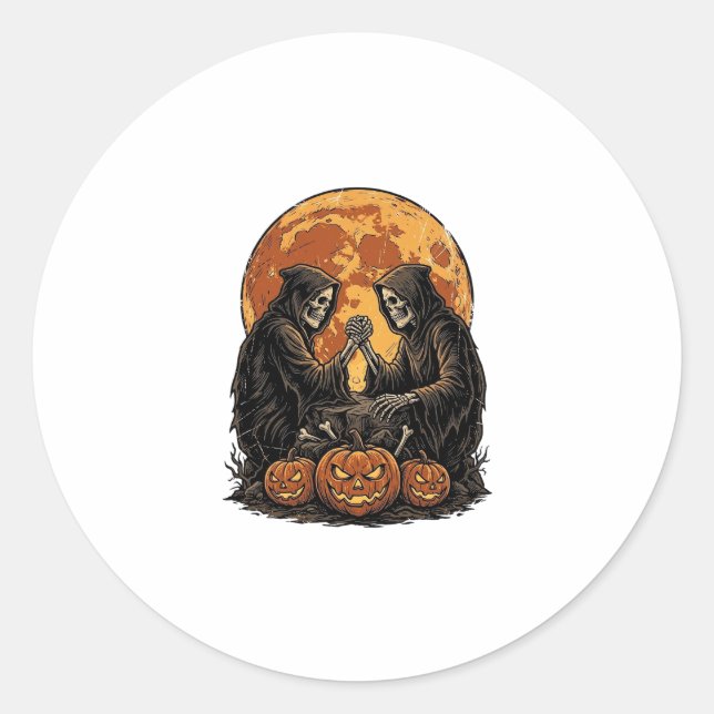 Sticker Rond Conception de citrouille de Halloween de faucheurs (Devant)