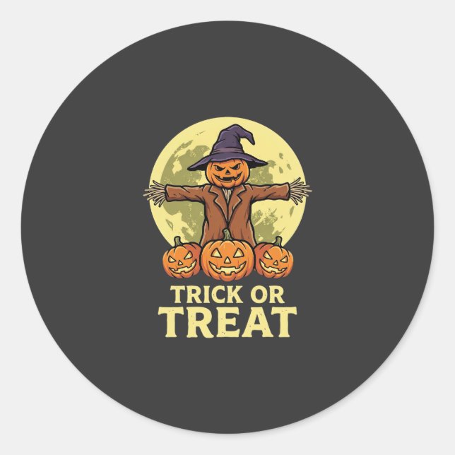 Sticker Rond Conception de citrouille d'épouvantail d'Halloween (Devant)