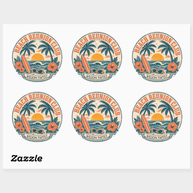 Sticker Rond Conception de club de retrouvailles de plage perso (Feuille)
