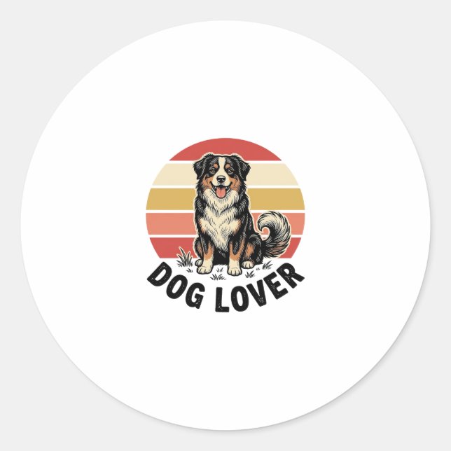 Sticker Rond Conception de coucher de soleil de chien mignon gr (Devant)