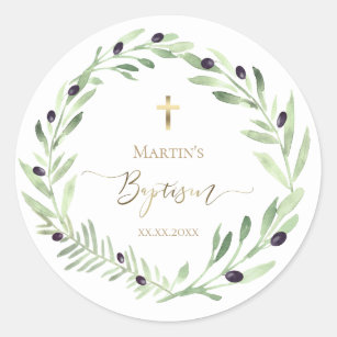 Sticker Rond conception de couronne d'olivier Baptême 