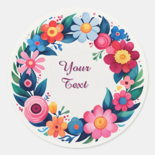 Sticker Rond Conception de couronne florale colorée