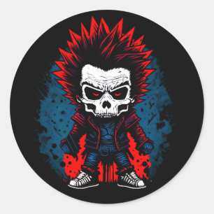 Sticker Rond Conception de crâne coloré zombie rock punk grunge
