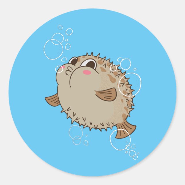 Sticker Rond Conception de dessin animé de vie marine Fugu (Devant)