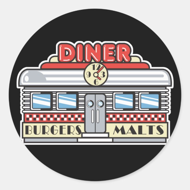 Sticker Rond conception de diner rétro (Devant)