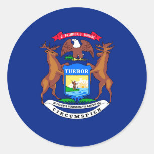 Sticker Rond Conception de drapeau d'État du Michigan