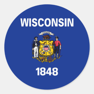 Sticker Rond Conception de drapeau d'état du Wisconsin