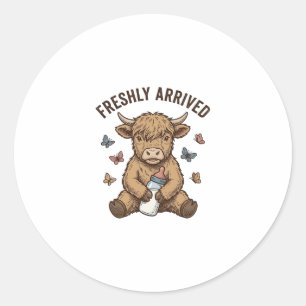 Sticker Rond Conception de faire-part de bébé veau des Highland